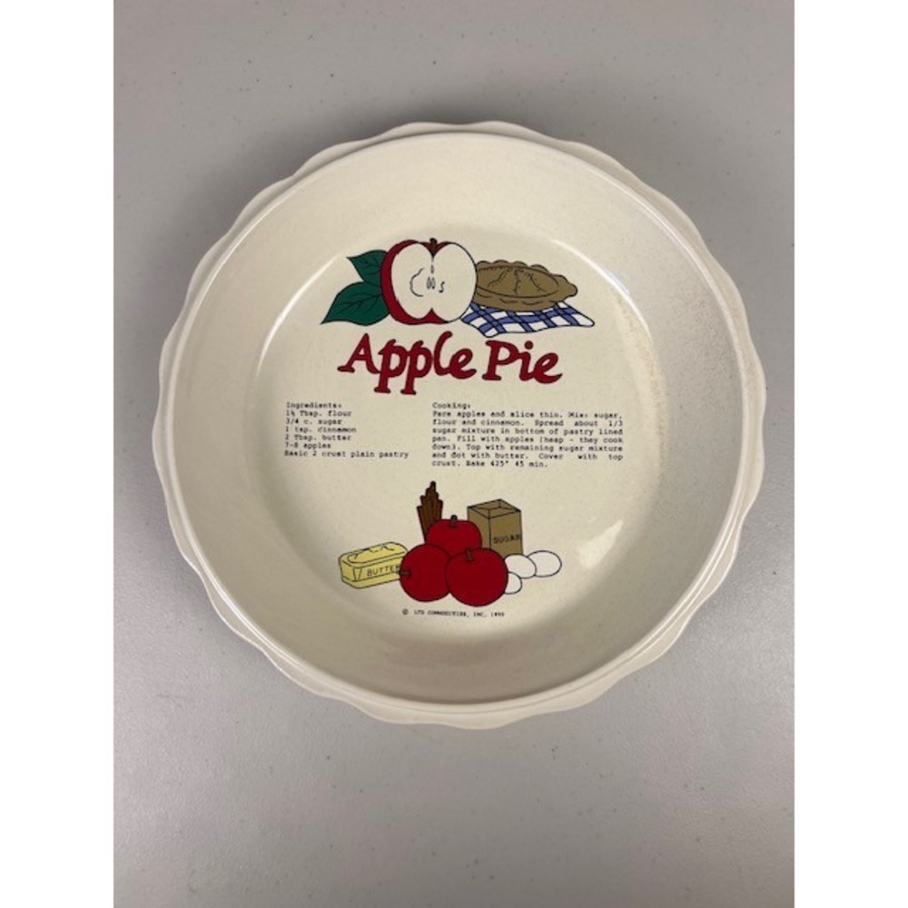 Vintage 1990 Apple Pie Recipe Ceramic Scalloped Pie Dish 10" LTD Commodities